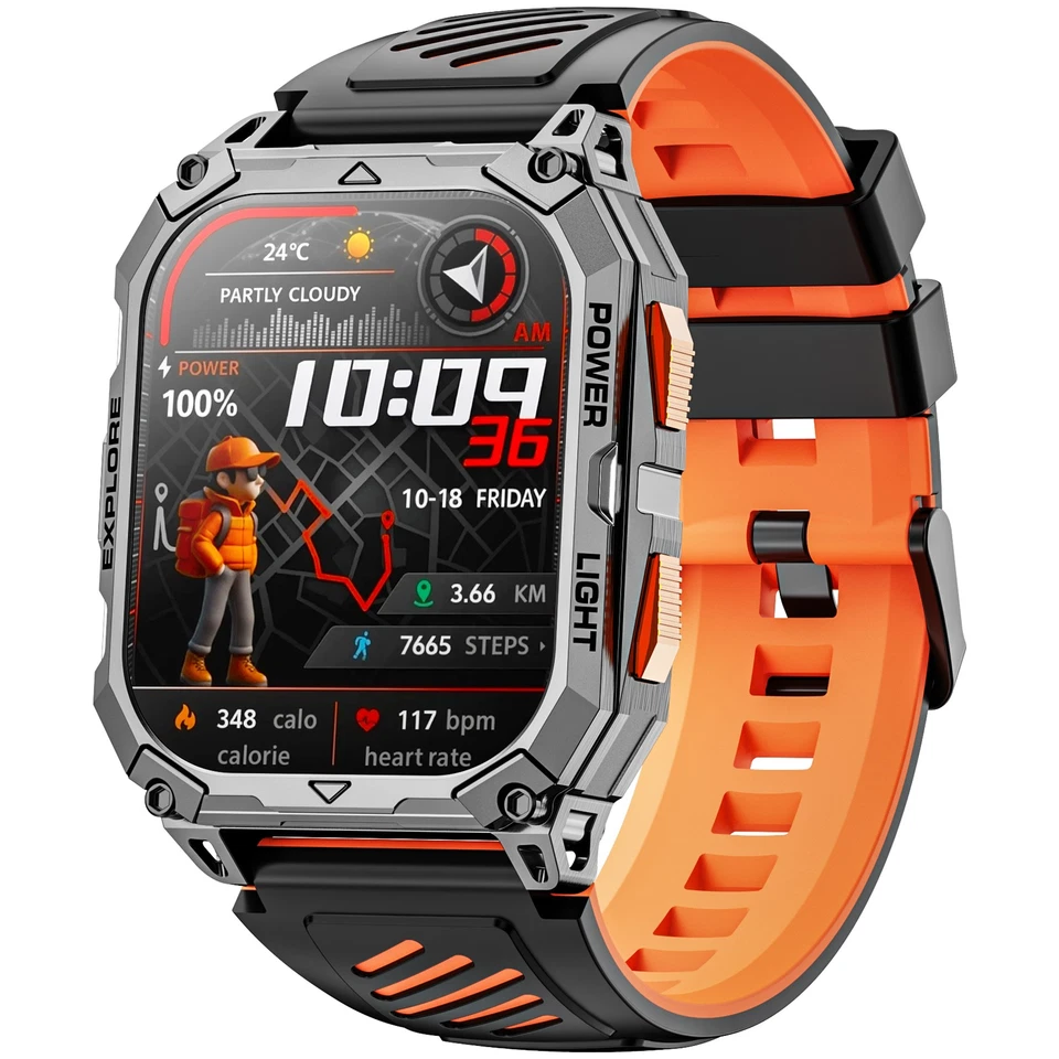2.01" HD Smart Watch For Android iOS Military Sport Watch 1000mAH with 2 straps
